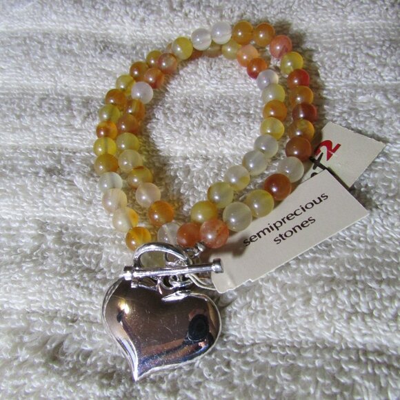 Monet Jewelry - Monet Semiprecious Stone Double Strand Heart Bracelet 7 inch